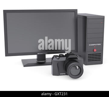 Die Systemeinheit, Monitor und Kamera Stockfoto