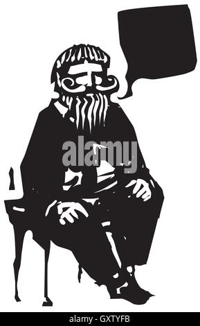 Holzschnitt Stil expressionistische Bild eines alten bärtigen Mannes mit einer Sprechblase. Stock Vektor