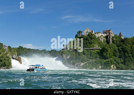 Fluss Rheinfall und Schloss Laufen in der Nähe von Schaffhausen, Neuhausen bin Rheinfall, Schweiz Stockfoto
