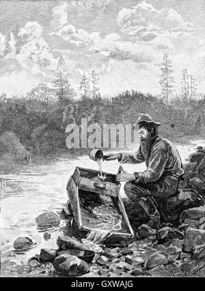 Kanadische Künstler HENRY SANDHAM (1842 – 1910). Seine Gravur von einem California gold Prospector Schwenken mit einer Docking-Station ca. 1849 Stockfoto