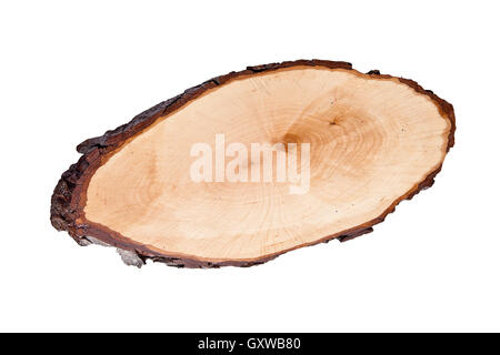 Wooden runden Schneidebrett isoliert auf einem weißen Hintergrund. Vom Baum geschnitten. Am besten für clipart Stockfoto