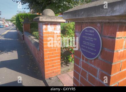 Hill, Crest, Wohnsitz von George Formby OBE, Stockton Heide, Warrington, Cheshire, England Stockfoto