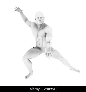 Superhelden-Pose mit einem Mann in 3d Render-Illustration Stockfoto