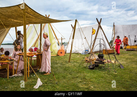 Isländische Wikingerfestival Feldlager in Gimli, Manitoba, Kanada. Stockfoto