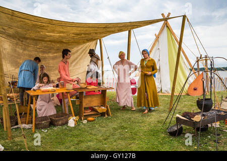 Isländische Wikingerfestival Feldlager in Gimli, Manitoba, Kanada. Stockfoto