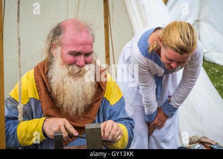 Isländische Wikingerfestival Feldlager in Gimli, Manitoba, Kanada. Stockfoto