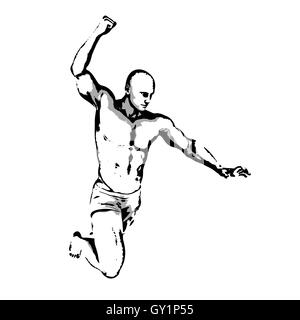 Comic-Buch-Held-Pose in Skizze Tinte Abbildung Stockfoto