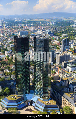 Zwillingstürme der Deutschen Bank, Hauptsitz der Bank in der finanziellen Bezirk Frankfurt, Deutschland Stockfoto