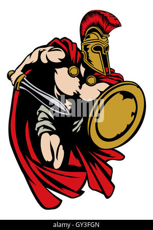 Spartan, Roman oder Trojaner Gladiator antiken griechischen Krieger mit Schild und Schwert korinthischen Helm Stockfoto