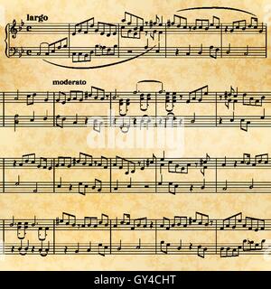 Notenblatt auf altem Papier, nahtlose Muster Stock Vektor