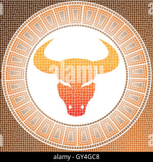Element Erde: Stier Sternzeichen auf einem Mosaik Stockfoto