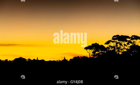 Einfach perfekt fast gelb - feurig farbenfrohen Sonnenuntergang. Stockfoto