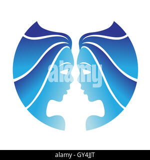 Zodiacs blau Gemini isoliert auf weiss Stockfoto