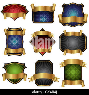Vektor-Illustration von Etiketten mit Golden Banner Stockfoto