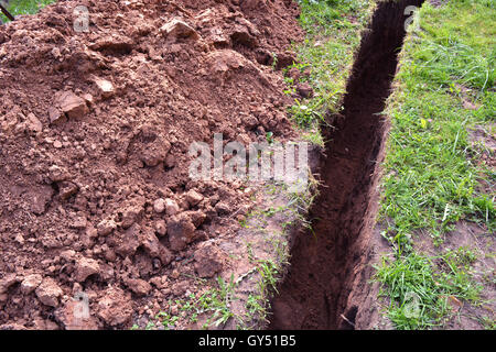 Graben Sie in der Lehm-Boden-Wiese Stockfoto