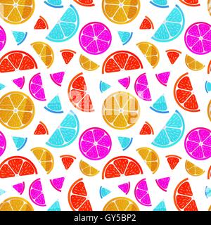 Saftige FRUCHTSCHEIBEN auf weiße, nahtlose Muster Stock Vektor
