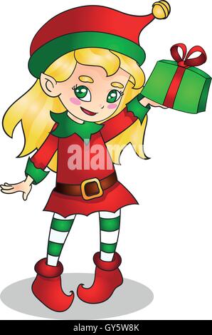 Christmas Elf Mädchen Charakter mit vorliegenden Vektor Stock Vektor