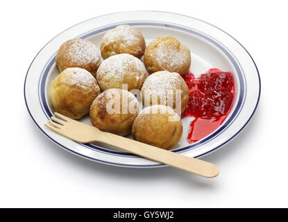 Ebelskiver, dänische Weihnachten Pfannkuchen bläht, skandinavische Straße Nahrung Stockfoto