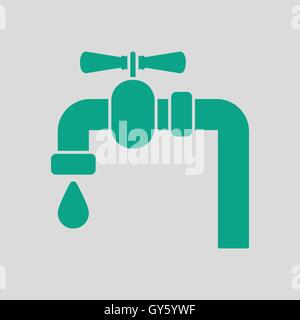 Symbol des Rohres mit Ventil. Grauer Hintergrund mit grün. Vektor-Illustration. Stock Vektor