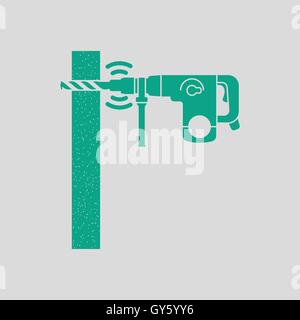 Ikone der Perforator Wand bohren. Grauer Hintergrund mit grün. Vektor-Illustration. Stock Vektor