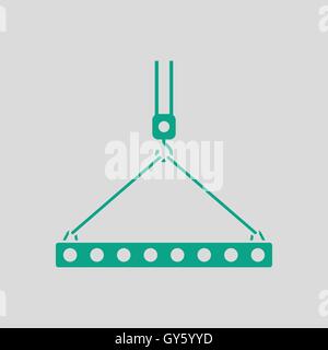 Symbol der Platte am Kranhaken gehängt durch Anschlagseile. Grauer Hintergrund mit grün. Vektor-Illustration. Stock Vektor