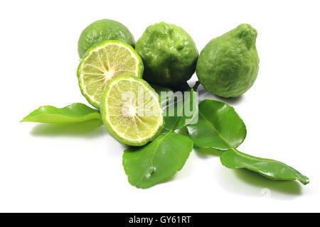 Gruppe von Bergamotte und Blatt auf isolierte Hintergrund. Stockfoto