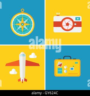 Vektor-Icons und Konzepte im flachen Stil - reisen und Urlaub Stock Vektor