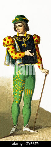 Die Figur hier vertreten ist ein französischer Adliger mit Insignien der Ordnung des Goldenen Vlies im 1400 s. Die Abbildung stammt bis 1882. Stockfoto