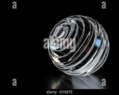 Abstrakte Glaskugel auf schwarzem Hintergrund. 3D Illustration. Stockfoto