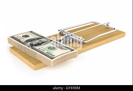 Geld in eine Mausefalle Stockfoto