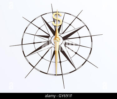 Geld-Kompass-Pfeil Stockfoto