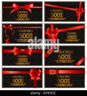 Geschenk-Gutschein mit roter Schleife und Band Set Vorlage für Ihre Busin Stock Vektor