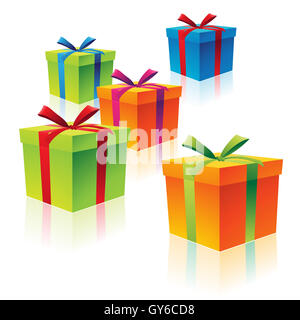 Abbildung von bunten Karton Geschenk-Boxen Stockfoto