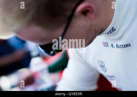 Towcester, Northamptonshire, UK. 18. September 2016. BTCC Rennfahrer Ashley Sutton und MG Racing RCIB Insurance während Dunlop MSA British Touring Car Championship in Silverstone (Foto: Gergo Toth / Alamy Live News) Stockfoto