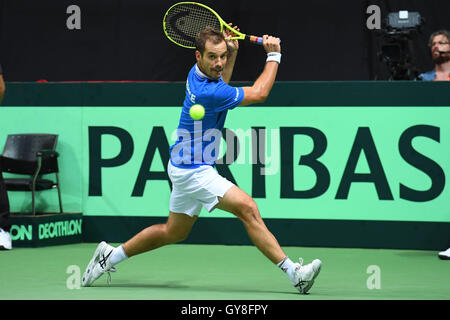 Zadar, Kroatien. 18. September 2016. Davis Cup Tennis. Kroatien gegen Frankreich. Marin Cilic (Cro) besiegte Richard Gasquet (Fra) Credit: Action Plus Sport/Alamy Live News Stockfoto