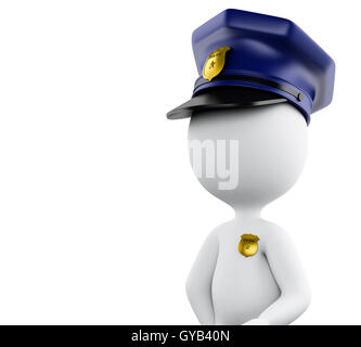 3D Illustration. Polizist mit Hut und Abzeichen. Isolierten weißen Hintergrund. Stockfoto