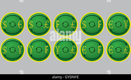 Währung-Austausch Symbolschaltflächen. Währung und Geldwechsel, Währungssymbole, Devisen und Geld überweisen. Vektor-illus Stockfoto