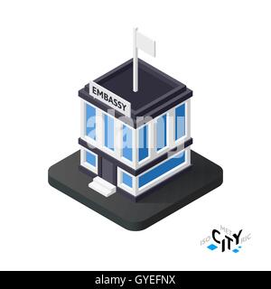 Isometrische Botschaft Symbol, Gebäude Stadt Infografik Element, Vektor-illustration Stock Vektor