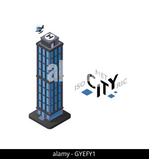 Isometrische Wolkenkratzer-Symbol, Gebäude Stadt Infografik Element, Vektor-illustration Stock Vektor