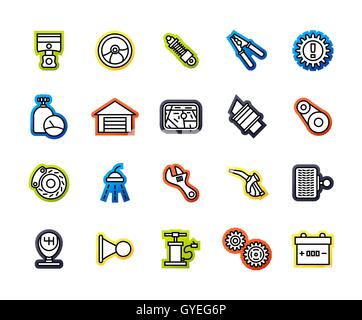 Gliederung Symbole dünne flache Bauweise, moderne Linie Konturenstil Stock Vektor