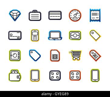 Gliederung Symbole dünne flache Bauweise, moderne Linie Konturenstil Stock Vektor