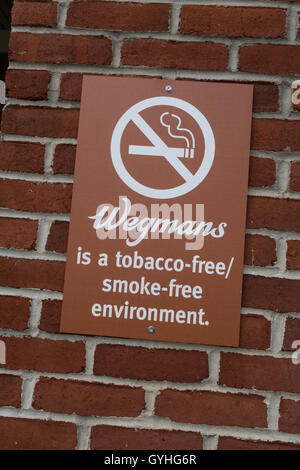 Tabak frei / Rauch freie Umgebung Zeichen, Wegman Parkplatz, MA, USA, Stockfoto