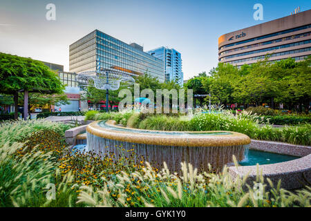 Brunnen und modernen Gebäuden in Crystal City, Arlington, Virginia. Stockfoto