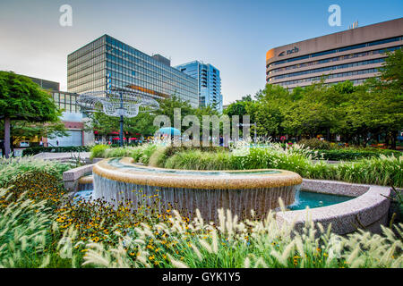 Brunnen und modernen Gebäuden in Crystal City, Arlington, Virginia. Stockfoto