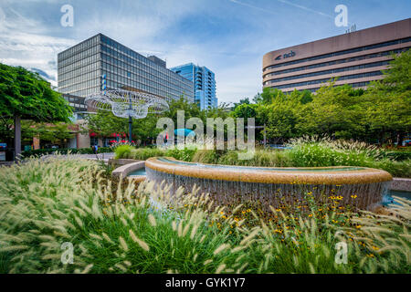 Brunnen und modernen Gebäuden in Crystal City, Arlington, Virginia. Stockfoto