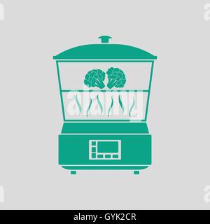 Küche Dampf Herd Symbol. Grauer Hintergrund mit grün. Vektor-Illustration. Stock Vektor