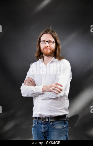 Tom Gauld, die schottische Cartoonist und Illustrator, auf dem Edinburgh International Book Festival. Edinburgh, Schottland. 24. August 2016 Stockfoto