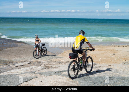 Strand in der Nähe von Phare des Baleines Leuchtturm, Ile de Ré, Frankreich, EU, Europa Stockfoto