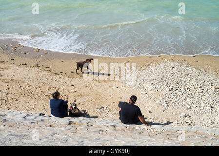 Strand in der Nähe von Phare des Baleines Leuchtturm, Ile de Ré, Frankreich, EU, Europa Stockfoto