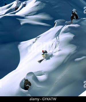 Off Piste in den Französischen Alpen, Frankreich, Savoie, La Plagne Stockfoto